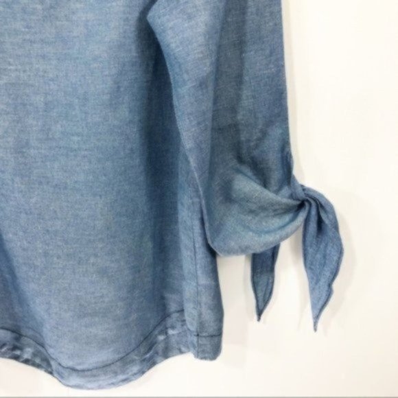 Free People Off Shoulder Chambray Oversized Top Boho Slouchy Lightweight Size XS - Picture 6 of 8